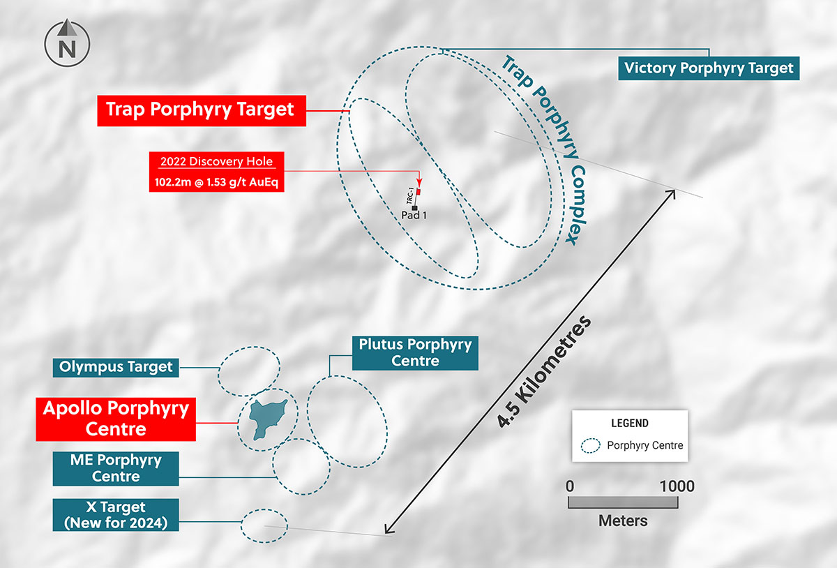 Figure 1: Plan View of Targets Generated at the Guayabales Project, Highlighting the Trap Target Where Drilling has Now Commenced