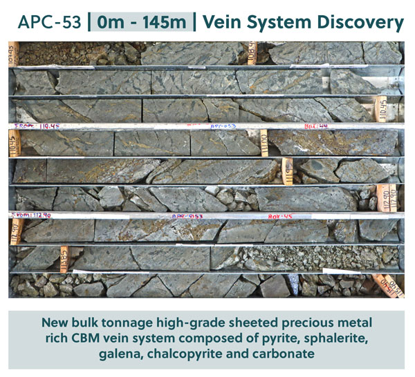 Figure 3: Core Tray Highlighting the New Sheeted Vein System Discovered in APC-53